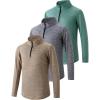 image3 Pack Boys Athletic Quarter Zip Pullover Shirts Lightweight Active Long Sleeve Jacket Tops with Thumb Holes for Youth KidsGreenLight GrayLight Brown