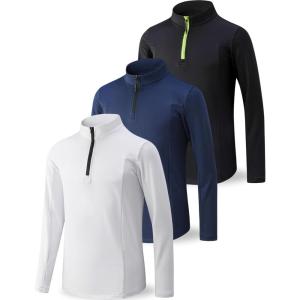image3 Pack Boys Athletic Quarter Zip Pullover Shirts Lightweight Active Long Sleeve Jacket Tops with Thumb Holes for Youth KidsBlackWhiteNavy