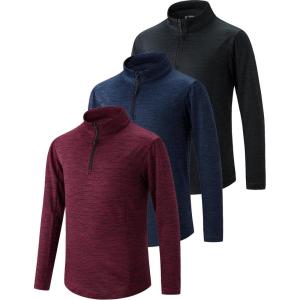 image3 Pack Boys Athletic Quarter Zip Pullover Shirts Lightweight Active Long Sleeve Jacket Tops with Thumb Holes for Youth KidsNavyBlackMaroon
