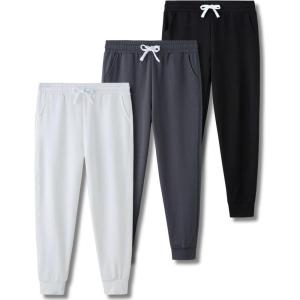 image3 Pack Boys Lightweight Jogger Pants Youth Athletic Sweatpants Kids Toddlers Clothes ApparelBlackOff WhiteCharcoal