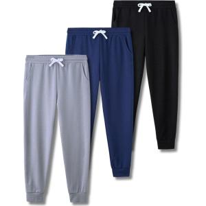 image3 Pack Boys Lightweight Jogger Pants Youth Athletic Sweatpants Kids Toddlers Clothes ApparelGrayNavyBlack