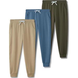 image3 Pack Boys Lightweight Jogger Pants Youth Athletic Sweatpants Kids Toddlers Clothes ApparelKhakiOliveDusty Blue