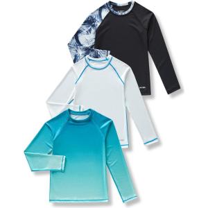image3 Pack Boys UPF 50 Rash Guard Long Sleeve Swim Shirts Quick Dry UV Protection Swimwear for KidsBlackWhiteGradient Aqua