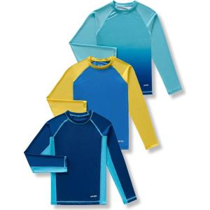 image3 Pack Boys UPF 50 Rash Guard Long Sleeve Swim Shirts Quick Dry UV Protection Swimwear for KidsBlueGradient AquaSteel Blue