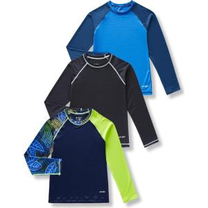 image3 Pack Boys UPF 50 Rash Guard Long Sleeve Swim Shirts Quick Dry UV Protection Swimwear for KidsBlueNavyBlack