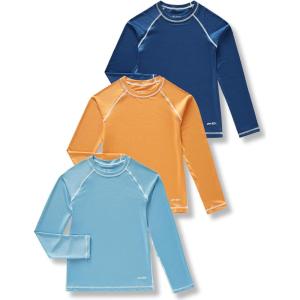 image3 Pack Boys UPF 50 Rash Guard Long Sleeve Swim Shirts Quick Dry UV Protection Swimwear for KidsOrangeLight BlueMidnight Navy