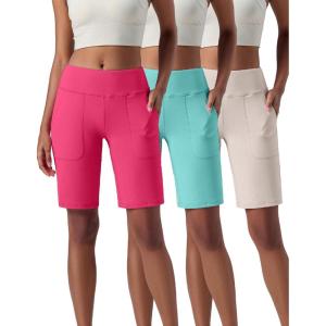 image3 Pack Womens 10 Bermuda Long Shorts Athletic KneeLength Shorts with Pockets Tummy Control Quick Dry CasualAquaOff WhiteHot Pink