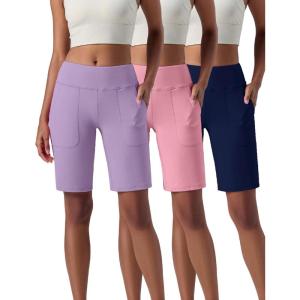 image3 Pack Womens 10 Bermuda Long Shorts Athletic KneeLength Shorts with Pockets Tummy Control Quick Dry CasualLilacPeach PinkNavy