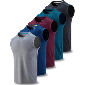 imageLiberty Imports Pack of 5 Mens Stretch Cool Dry Muscle Tank Tops Athletic Crewneck Sleeveless Workout ShirtsNavyGrayBlackMaroonGreen