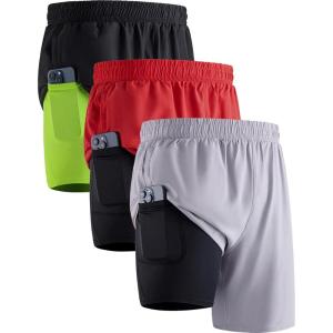 image3 Pack Mens 7quot Running Shorts with Compression Liner Pockets Athletic 2 in 1 Shorts for Workout Gym Quick DrySet 1