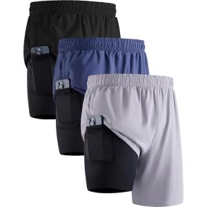 image3 Pack Mens 7quot Running Shorts with Compression Liner Pockets Athletic 2 in 1 Shorts for Workout Gym Quick DrySet 2