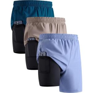 image3 Pack Mens 7quot Running Shorts with Compression Liner Pockets Athletic 2 in 1 Shorts for Workout Gym Quick DrySet 3