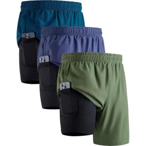 image3 Pack Mens 7quot Running Shorts with Compression Liner Pockets Athletic 2 in 1 Shorts for Workout Gym Quick DrySet 4