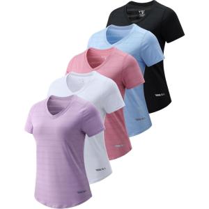 image5 Pack Womens Dry Fit Short Sleeve T Shirts Athletic Workout Tee Tops for Gym Yoga RunningRose PinkLavenderWhiteBlueBlack