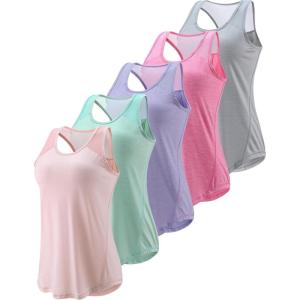image5 Pack Womens Workout Tops Athletic Racerback Tank Tops for Women Mesh Sleeveless Shirts Yoga for Gym RunningPastel PinkMintGrayLavenderPink