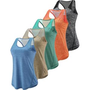 image5 Pack Womens Workout Tops Athletic Racerback Tank Tops for Women Mesh Sleeveless Shirts Yoga for Gym RunningTealKhakiOrangeCharcoalLight Blue