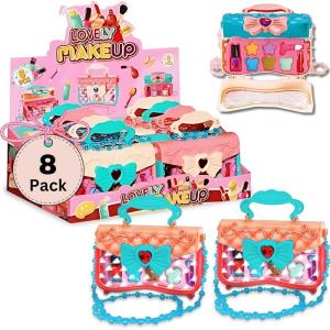 image8 Pack Kids Makeup Party Favors for Little Girls  Real Washable Play Cosmetic Kits in Princess Purse Bulk Pretend Play Make Up Toy Sets