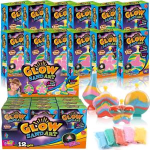 imageCreate Your Own Magic Sand Art Glitter Activity  Glow in the Dark Colored Custom Sand Kits for Kids  Includes 12 Bottles Funnels Sticks 60 Bags of Colorful Sand  DIY Arts and Crafts 24 Pack12 Pack
