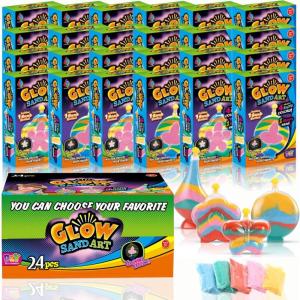 imageCreate Your Own Magic Sand Art Glitter Activity  Glow in the Dark Colored Custom Sand Kits for Kids  Includes 12 Bottles Funnels Sticks 60 Bags of Colorful Sand  DIY Arts and Crafts 24 Pack24 Pack