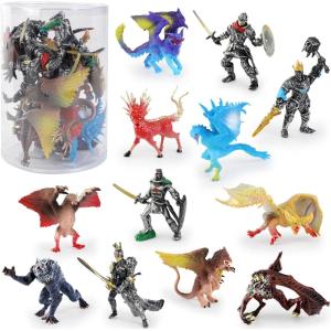 imageLiberty Imports 12 Pack Medieval Knights ampamp Fantasy Dragons Figurines Set  Mythical Creatures with Knights Dragons Wyvern Griffin and More  Mini Toy Figures for Kids