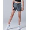 image4 Pack Youth Girls Athletic Shorts 3quot Girls Soccer Shorts Kids Workout Gym Clothes Activewear Apparel with Zipper PocketsPurpleCharcoalGreenPink