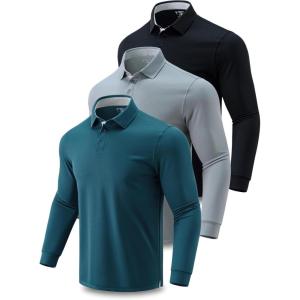 image3 Pack Dry Fit Long Sleeve Polo Shirts for Men Athletic Collared Golf TShirts Performance TopsSet 2