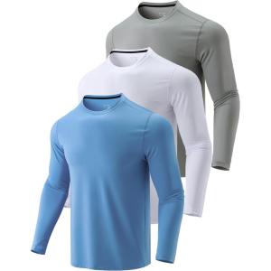 image3 Pack Mens Dry Fit Long Sleeve T Shirts Lightweight Athletic Performance Tops with Thumb Holes HikingBlueGrayWhite