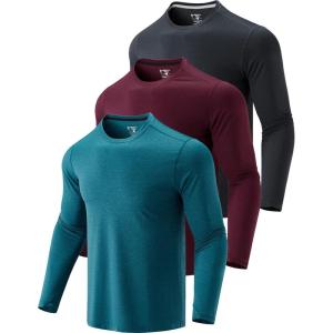 image3 Pack Mens Dry Fit Long Sleeve T Shirts Lightweight Athletic Performance Tops with Thumb Holes HikingTealMaroonCharcoal