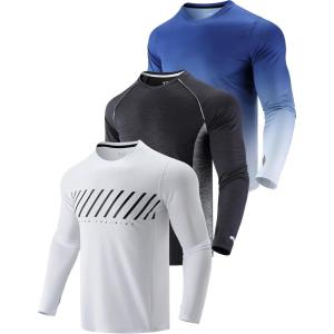 image3 Pack Mens Dry Fit Long Sleeve T Shirts Lightweight Athletic Performance Tops with Thumb Holes HikingWhiteBlackGradient Blue