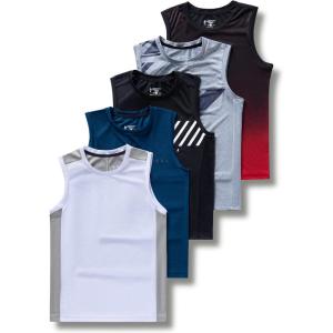 image5 Pack Boys Athletic Tank Tops Dry Fit Sleeveless Shirts Youth Kids Performance Workout ClothesGrayBlackWhiteTeal BlueGradient Red