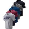 image5 Pack Mens VNeck Dry Fit TShirts Active Athletic Short Sleeve Workout Tops Performance Gym Tees Available in Plus SizeBlueBlackCharcoalLight GrayGradient Red
