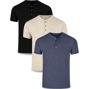 image3Pack Mens Casual Henley Shirts  Comfort Soft Stretch Tees Relaxed Fit 3Button Summer TShirtsBlackKhakiNavy Blue