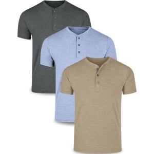 image3Pack Mens Casual Henley Shirts  Comfort Soft Stretch Tees Relaxed Fit 3Button Summer TShirtsDark GrayLight BlueLight Khaki