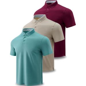 image3Pack Mens Golf Shirt Performance Sport Short Sleeve Moisture Wicking Dry Fit Golf Polo Active Shirts for MenKhakiMaroonLight Green
