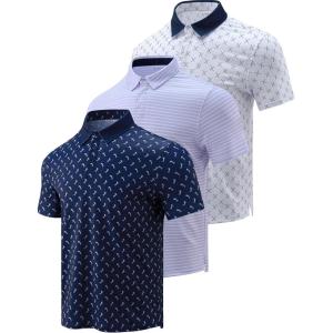 image3Pack Mens Golf Shirt Performance Sport Short Sleeve Moisture Wicking Dry Fit Golf Polo Active Shirts for MenPrinted NavyWhiteLavender