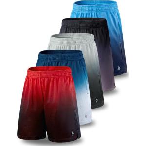 image5 Pack Mens Athletic Shorts 9quot Mesh Basketball Shorts Men Active Gym Shorts with PocketsGradient GrayBlueRedNavyBlack