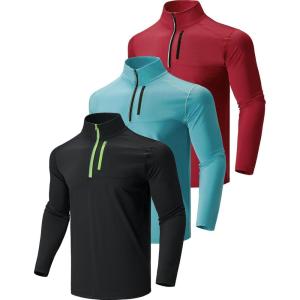 imageLiberty Imports 3Pack Mens QuarterZip Pullover Lightweight Long Sleeve Athletic Jackets Performance Workout Running ShirtsBlackBurgundyGlacier Blue