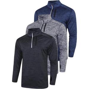 imageLiberty Imports 3Pack Mens QuarterZip Pullover Lightweight Long Sleeve Athletic Jackets Performance Workout Running ShirtsBlackGrayNavy