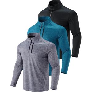 imageLiberty Imports 3Pack Mens QuarterZip Pullover Lightweight Long Sleeve Athletic Jackets Performance Workout Running ShirtsBlueGrayBlack
