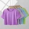 image5 Pack Womens Workout Crop Tops Athletic Short Sleeve Gym Shirts Crew Neck TeesLavenderNeonOrchidBaby BlueGrey