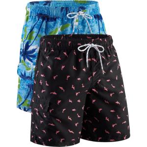 imageMens 9quot Quick Dry Swim Trunks with Mesh Lining and Cargo Pockets Beach Shorts Bathing SuitsShark Pattern  Palm Trees