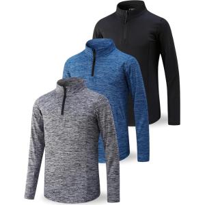 image3 Pack Youth Boys Slim Fit Athletic Quarter Zip Pullover Shirts Lightweight Long Sleeve Jackets Performance TopsBlueBlackCharcoal