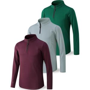 image3 Pack Youth Boys Slim Fit Athletic Quarter Zip Pullover Shirts Lightweight Long Sleeve Jackets Performance TopsTealMaroonLight Gray