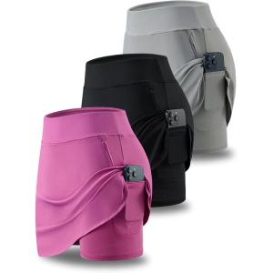 imageLiberty Pro 3 Pack Womens Athletic Skirts with Shorts Underneath Tennis Golf Skorts Tummy Control Pockets for Workout GymLight GrayFuchsiaBlack
