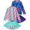 imageLiberty Pro 2 Pack Girls Rash Guard Two Piece Bathing Suit Long Sleeve Swimsuit  Toddler Swimwear with Skirts Shorts 3T12YSet 1