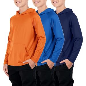 imageLiberty Imports 3Pack Youth Boys Teen DryFit Hoodies Long Sleeve Athletic Pullover Sweatshirts Lightweight ActivewearBlueOrangeNavy Blue