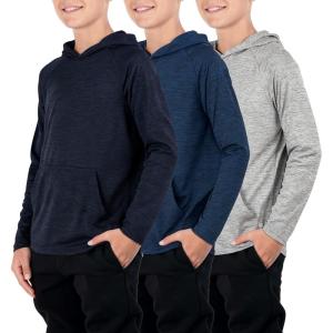 imageLiberty Imports 3Pack Youth Boys Teen DryFit Hoodies Long Sleeve Athletic Pullover Sweatshirts Lightweight ActivewearHeather GrayBlackNavy