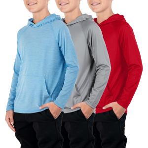 imageLiberty Imports 3Pack Youth Boys Teen DryFit Hoodies Long Sleeve Athletic Pullover Sweatshirts Lightweight ActivewearRedLight BlueLight Gray