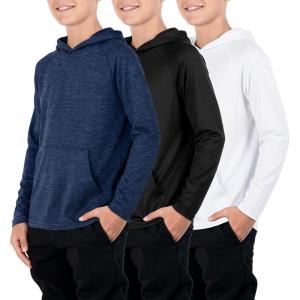 imageLiberty Imports 3Pack Youth Boys Teen DryFit Hoodies Long Sleeve Athletic Pullover Sweatshirts Lightweight ActivewearWhiteBlackMidnight Navy
