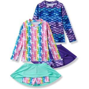 imageLiberty Pro 2 Pack Girls Rash Guard Two Piece Bathing Suit Long Sleeve Swimsuit  Toddler Swimwear with Skirts Shorts 3T12YSet 1
